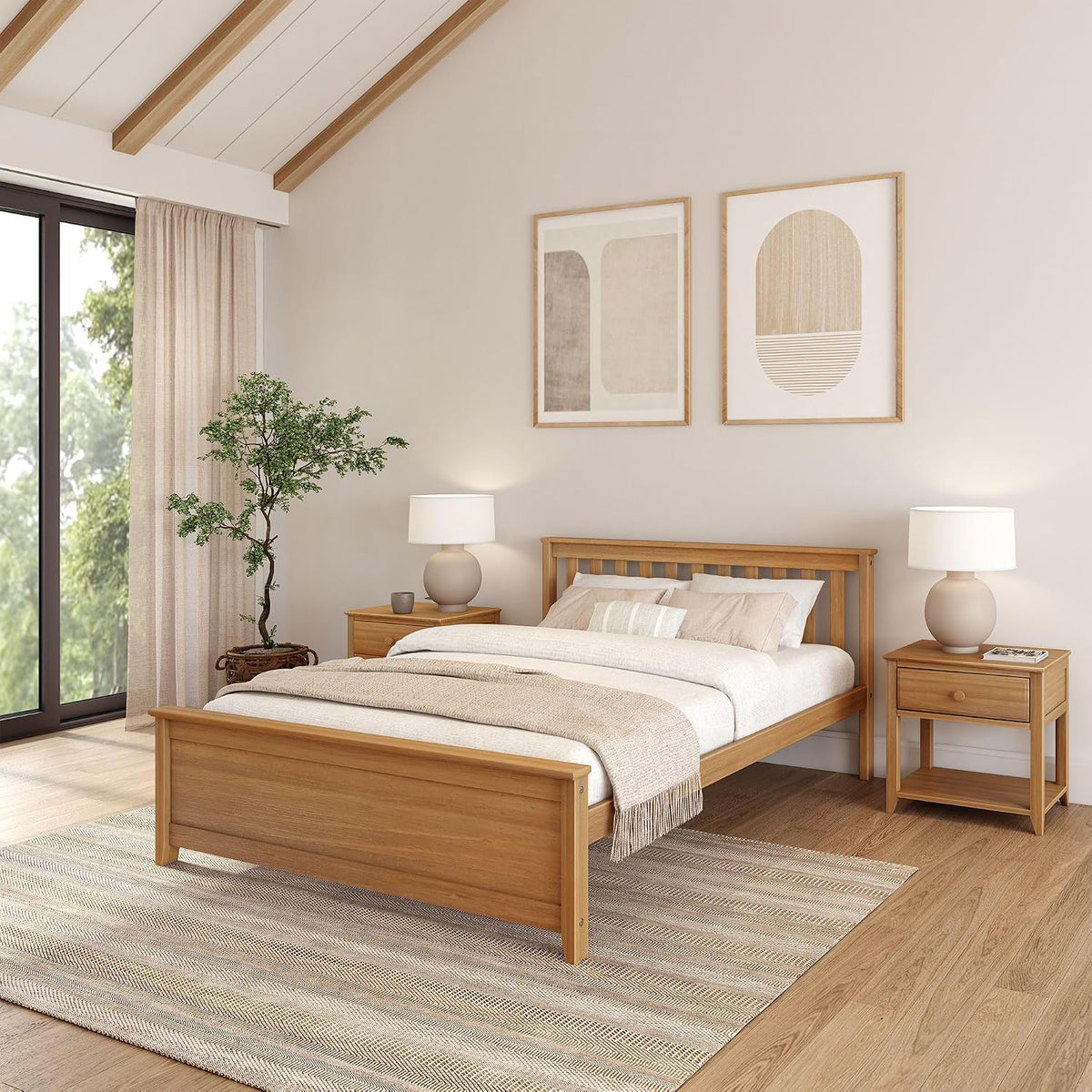 plank+beam solid wood queen bed frame, platform bed, main product view