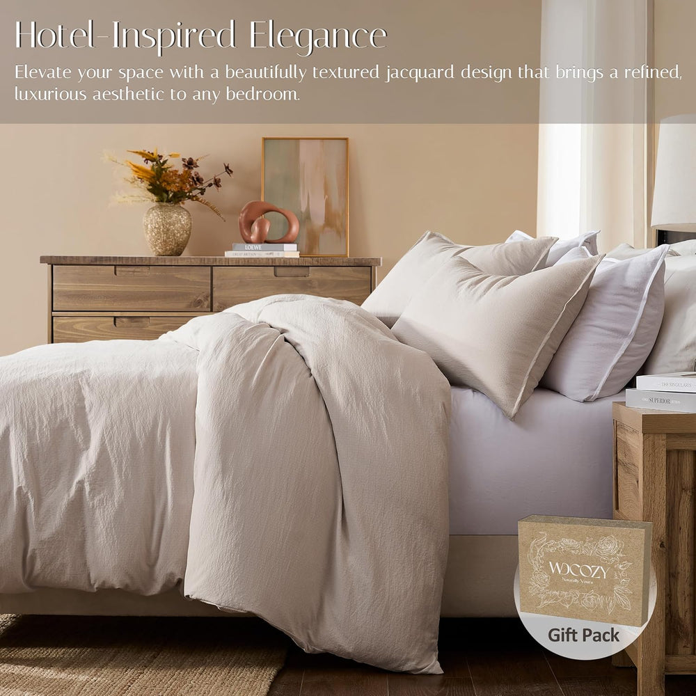 WDCOZY Beige Twin Size Jacquard Duvet Cover Set with Zipper Closure, Modern W...