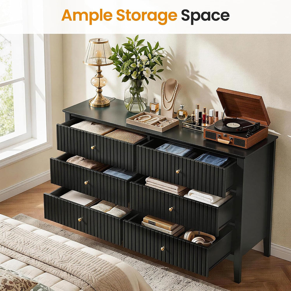 RoyalCraft Black 6 Drawer Dresser, Fluted Dresser for Bedroom