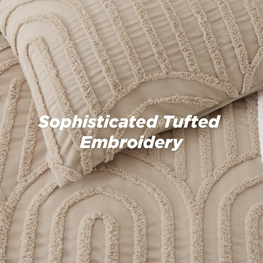 Bedsure Boho Comforter Set Queen,Bedroom Decor Cozy Bedding Set Khaki