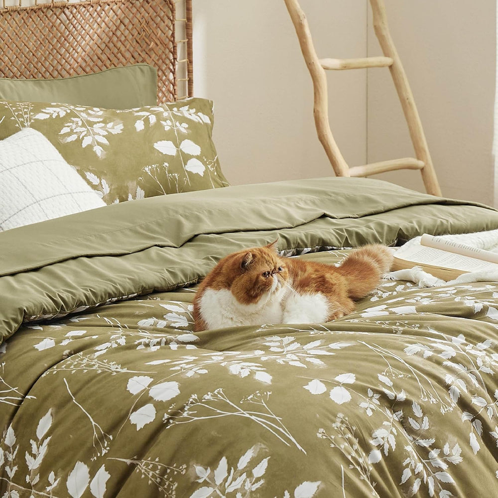 Bedsure Floral Olive Green Comforter Set, Full Bedding Sets, 7 Piece