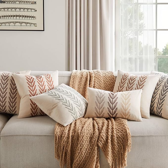 100% Cotton Farmhouse Leaves Throw Pillow Covers Set of 2, 20x20 Inch Terracota - Image 7