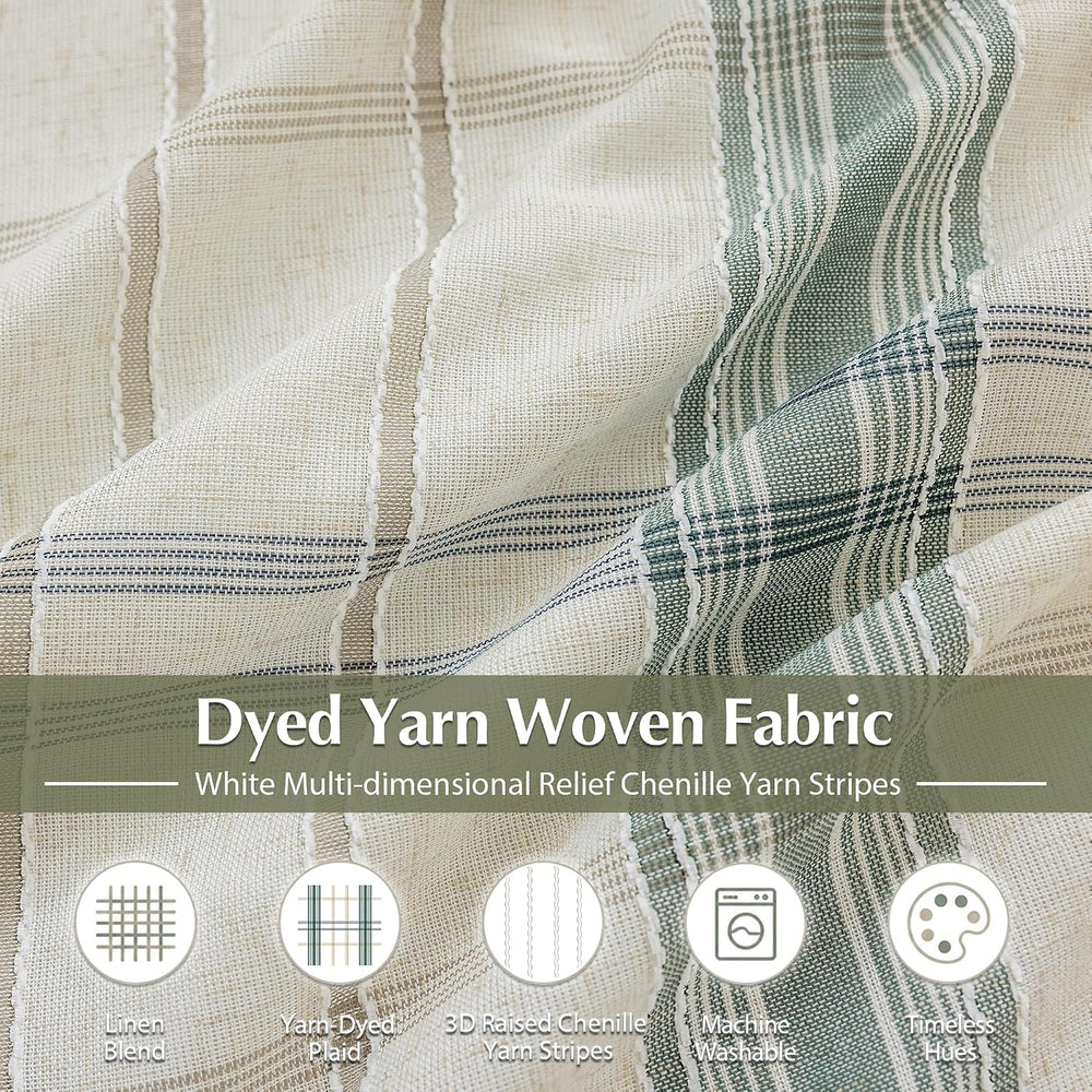 DriftAway 100% Blackout Plaid Linen Chenille Curtains 84 Inches Loden Green
