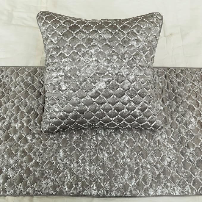 The HomeCentric King/Queen/Twin Grey & Silver Designer Queen 74"x18" Bed Runner - Image 5
