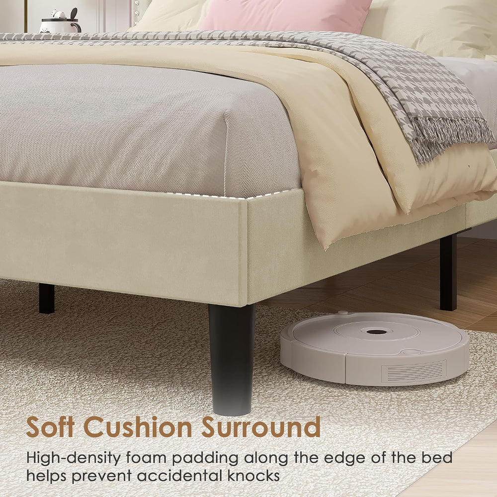 VECELO Queen Size Platform Bed Frame with Height Adjustable Upholstered Headb...