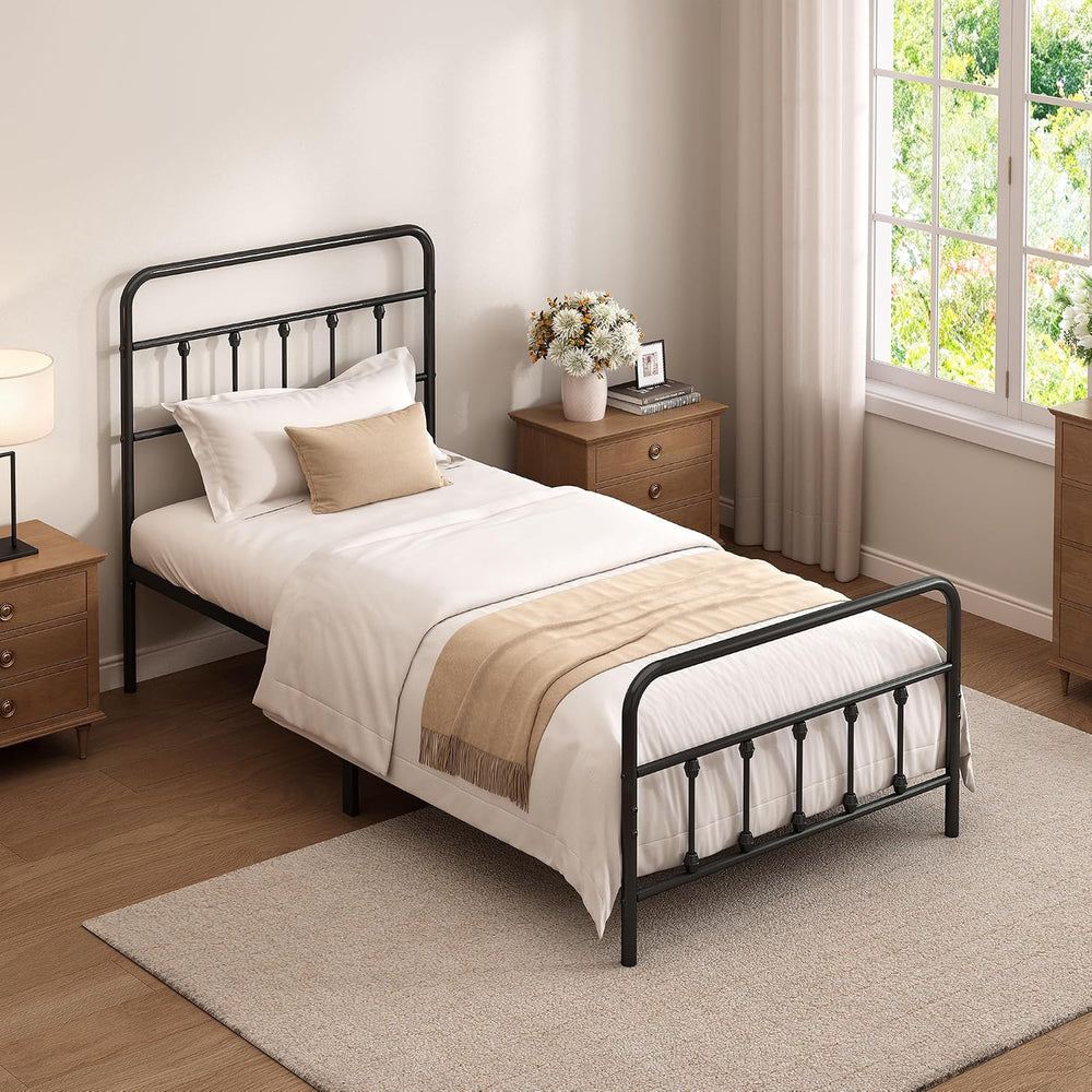 Twin Size Metal Bed Frame with Headboard and Footboard,Black