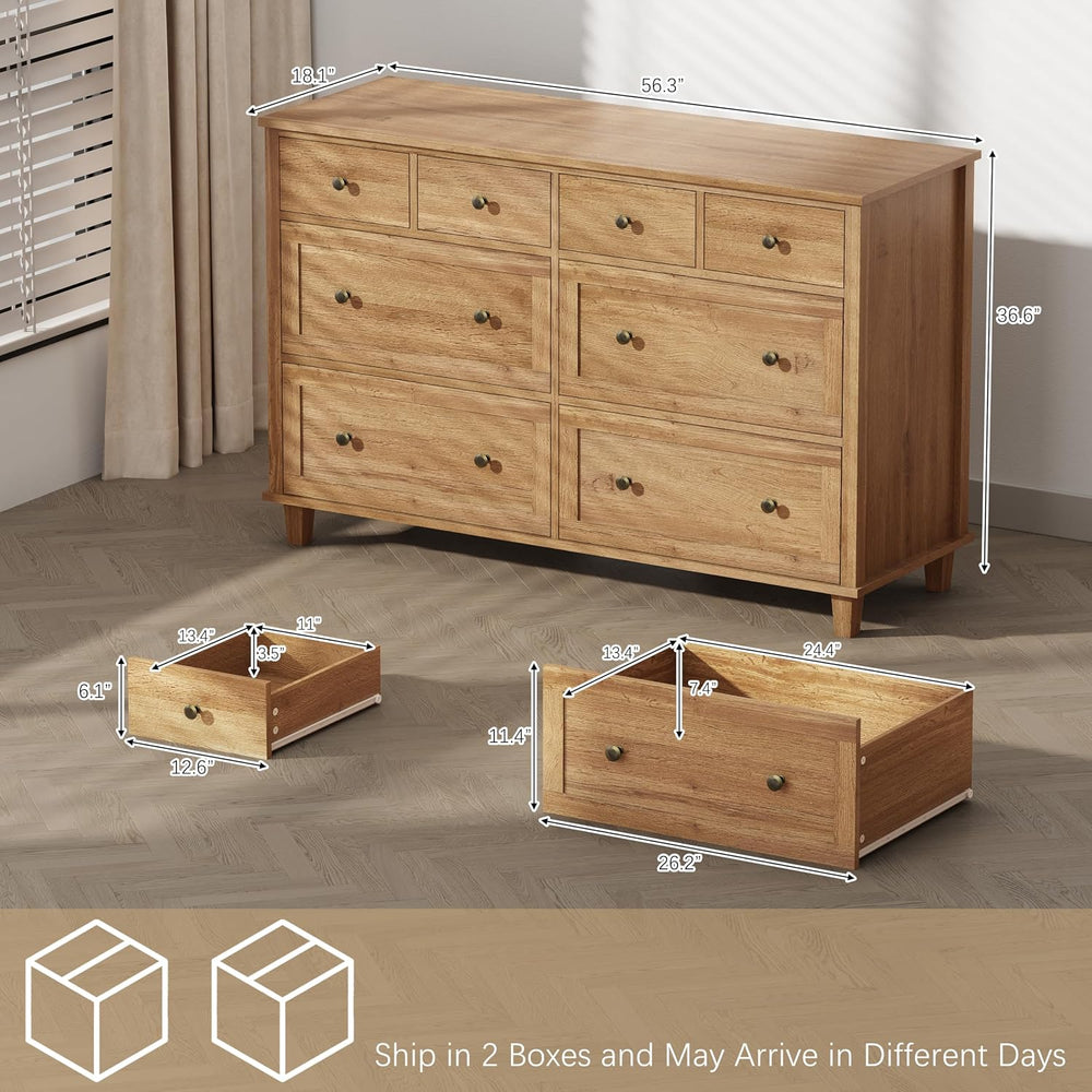 Dresser for Bedroom 8 Drawer Wood Dresser 56.3" Wide, Large Storage Ches...