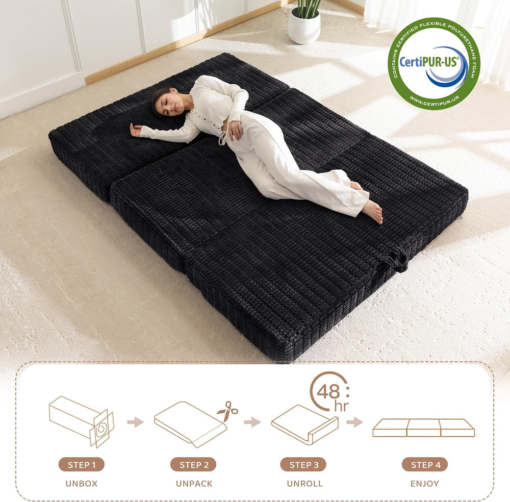 BYBYME Memory Foam Tri-Folding Mattress, 6 Inch Gel Folding Mattress Topper, ...