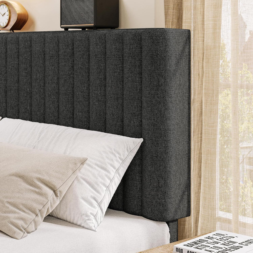 Feonase Full Size Bed Frame with Upholstered Headboard, Linen Platform Bed Fr...