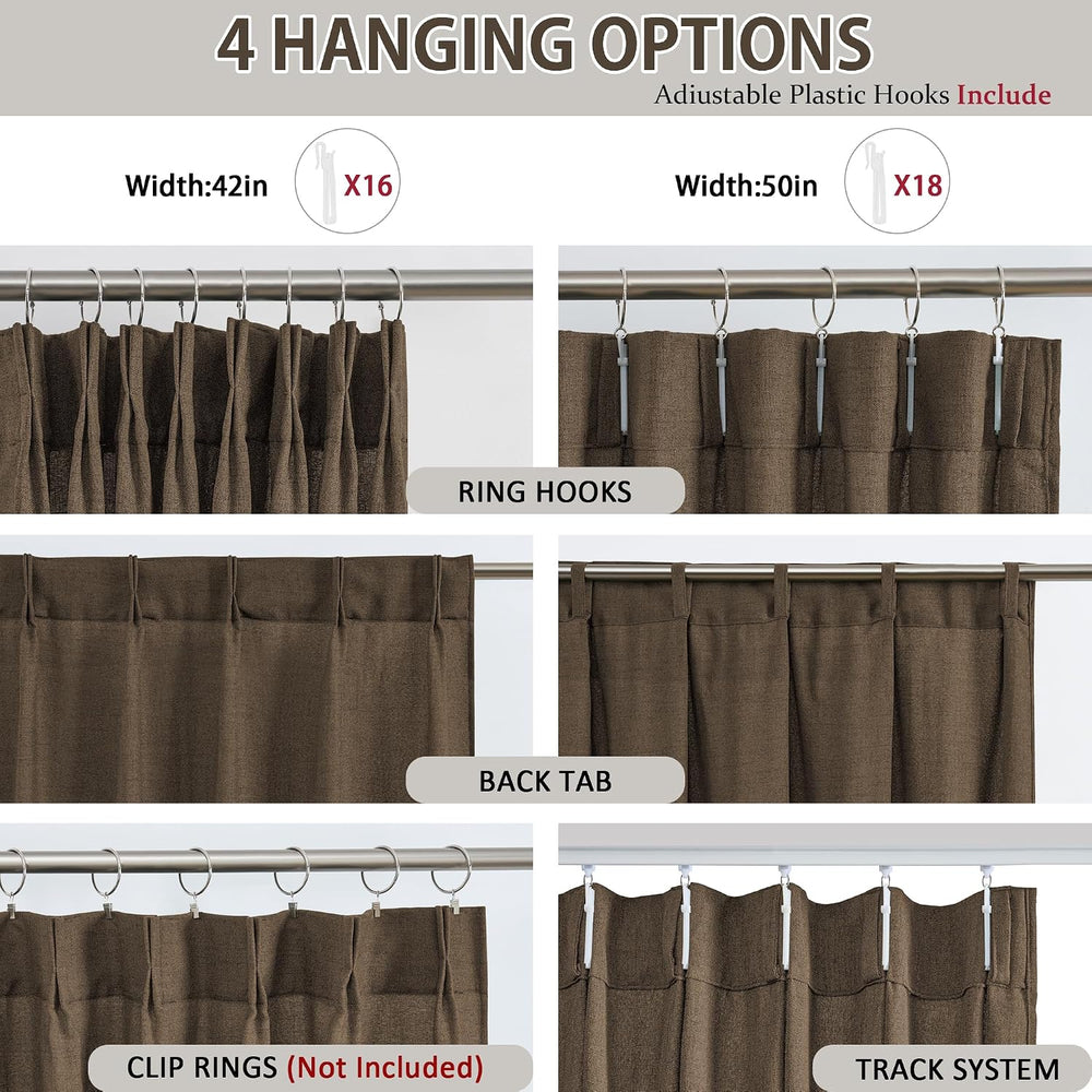 Chocolate Coffee Brown Pleated Sheer Curtains 42x45 Inch Long 2 PCs