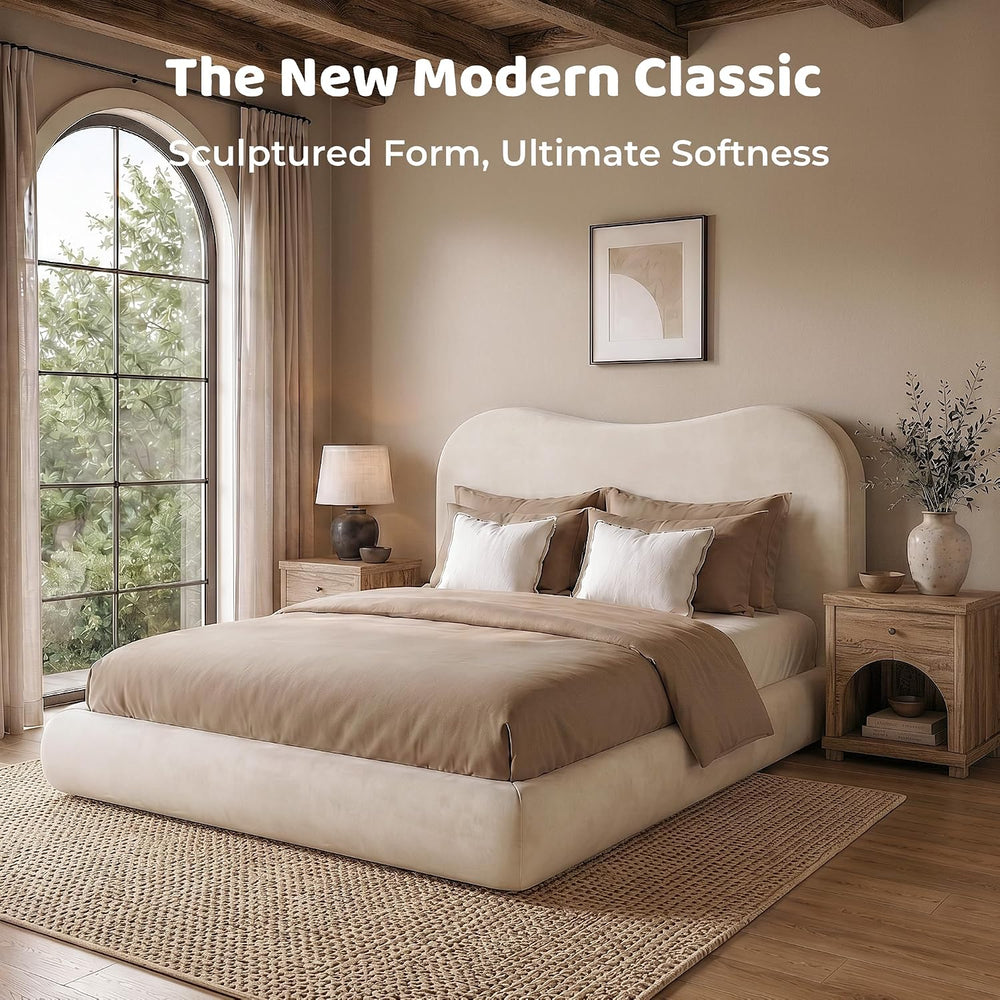 RECCI AirFrame Full Size Upholstered Bed Frame with Curved Headboard