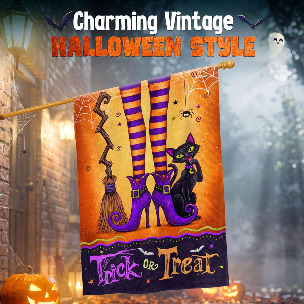 FLAGWIX Halloween House Flag, Witch Black Cat Trick Or Treat Porch Decor