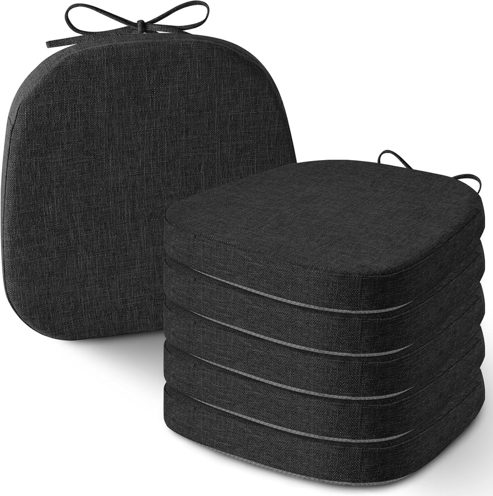 AddGrace Set of 6 Chair Cushions for Metal Dining Chairs 14x14 Black