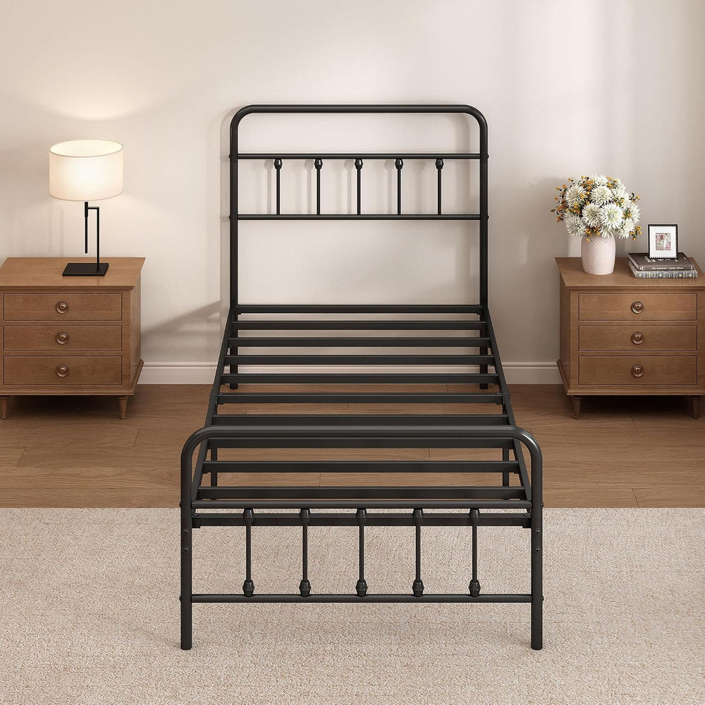 Twin Size Metal Bed Frame with Headboard and Footboard,Black