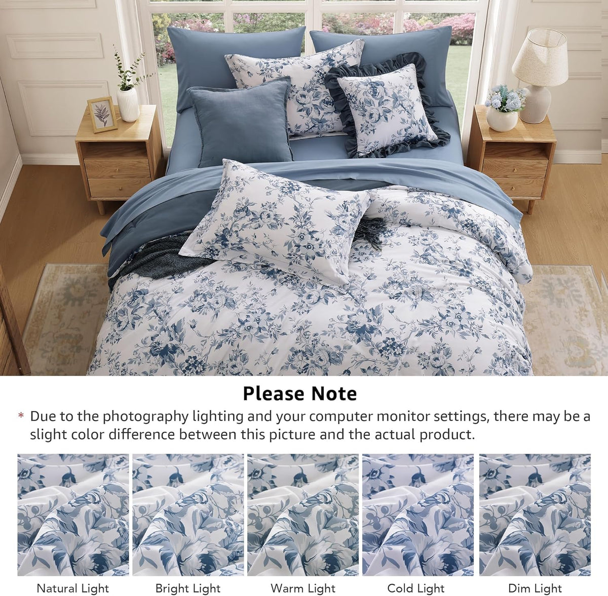 bloomhaven full size comforter sets-7 pieces blue floral, view 9