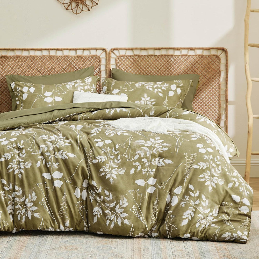Bedsure Floral Olive Green Comforter Set, Full Bedding Sets, 7 Piece