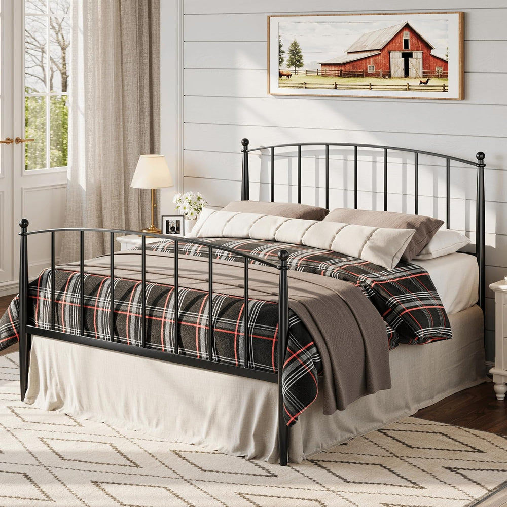 Allewie Metal Full Size Platform Bed Frame, 37'' Tall Footboard, Black