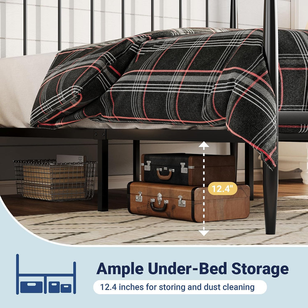 Allewie Metal Full Size Platform Bed Frame, 37'' Tall Footboard, Black