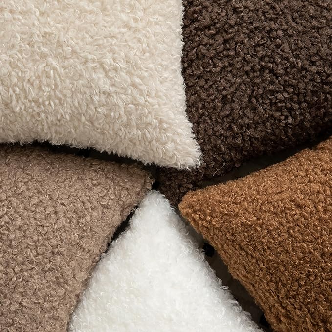 Pack of 2 Curly Teddy Wool Faux Fur Throw Pillow Covers Fuzzy Accent Soft - Image 6