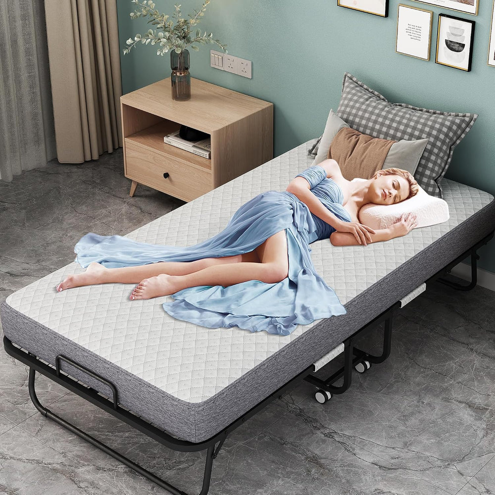 Folding Bed with Mattress 75" x 31" for Adults Single Cot Size Roll...