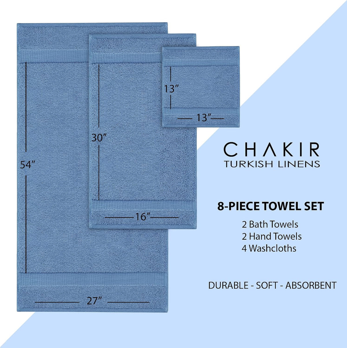 chakir turkish linens 100% cotton 8-piece towel set, package contents