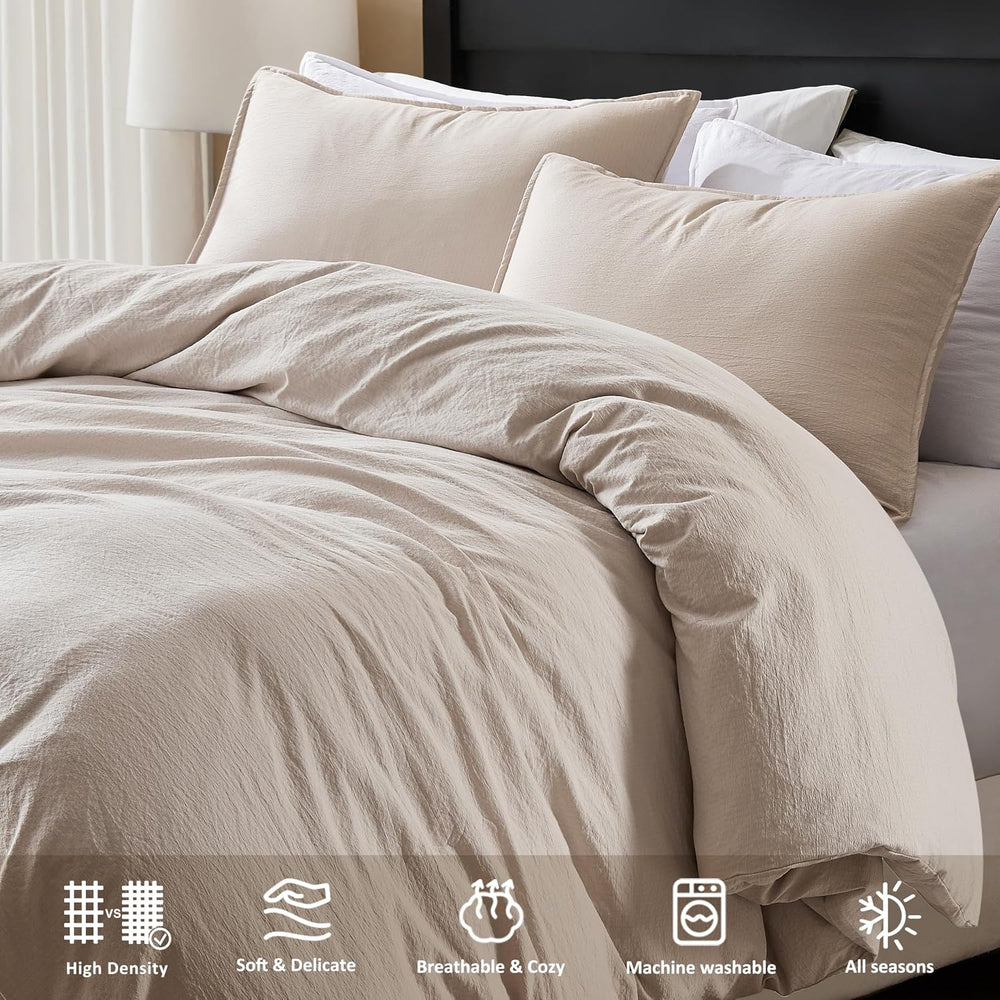 WDCOZY Beige Twin Size Jacquard Duvet Cover Set with Zipper Closure, Modern W...