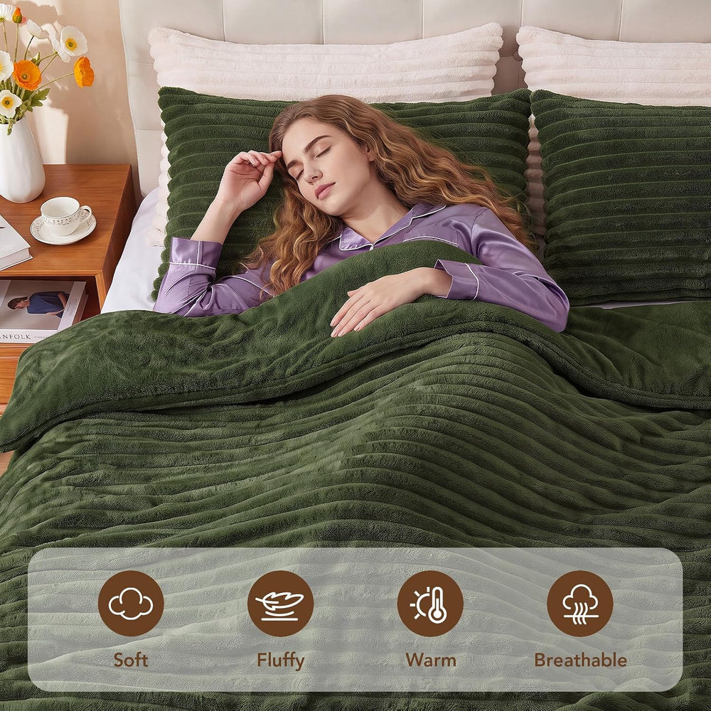 HYLEORY Fluffy Queen Comforter Set 3 Pieces - Fleece Fluffy Soft & Warm P...
