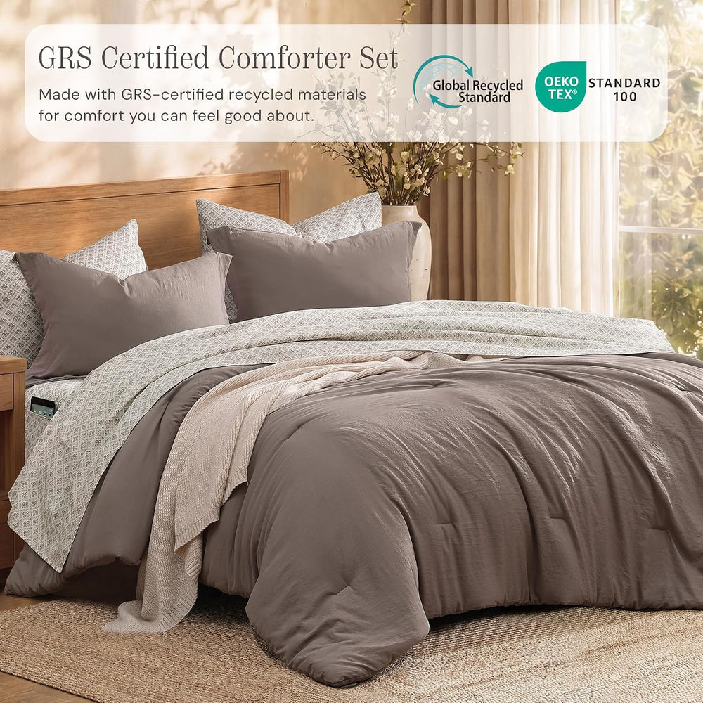 Full Comforter Set with Sheets-7 Pieces Soft Recycled Bed in a Bag Bedding