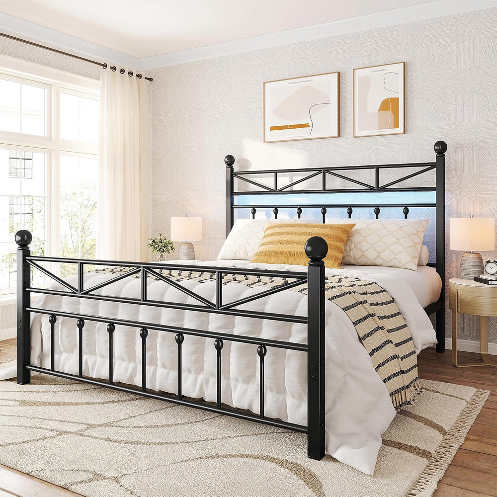 EnHomee Victorian Metal Queen Size Bed Frame,Black, 54-Inch Tall Headboard