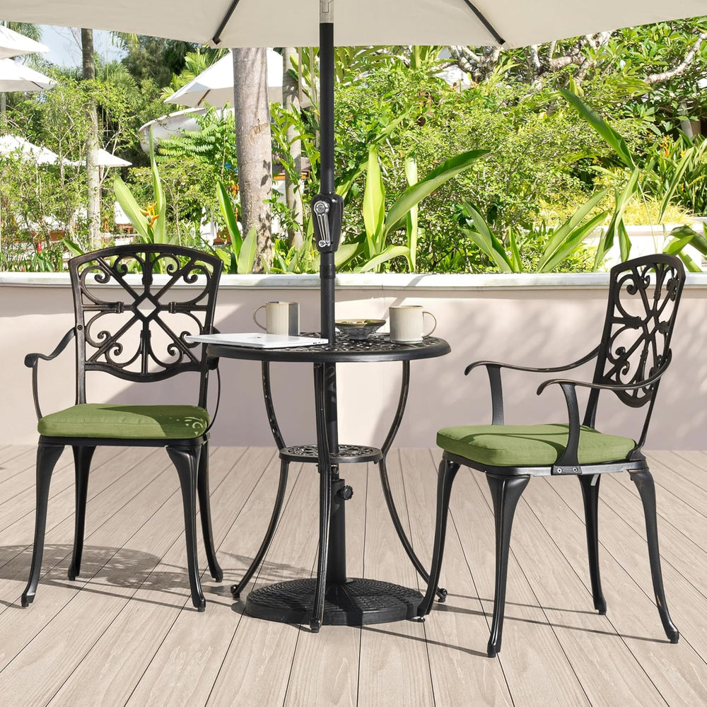 NUU GARDEN 3-Piece Outdoor Bistro Set with Cushions, Round 24 Inch Cast Alumi...