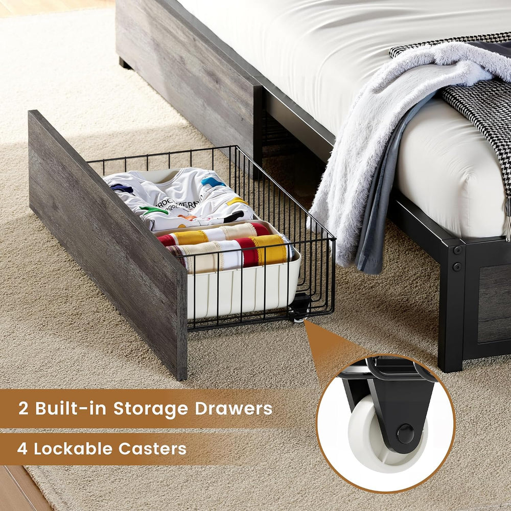 ANCTOR Corner Bed Frame Twin DayBed with Storage Drawers, Charcoal Grey