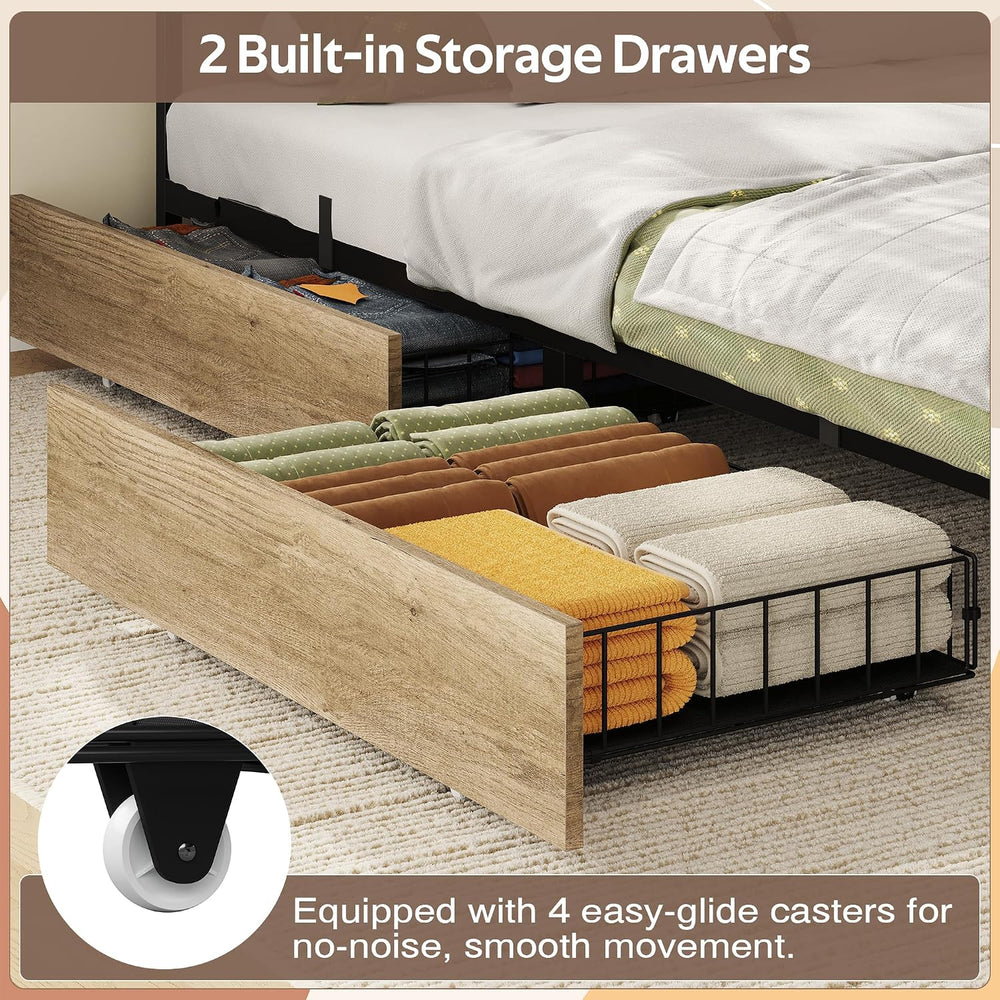 Space-Saving Corner Bed Frame Full with Storage & Desk, Oak Gray