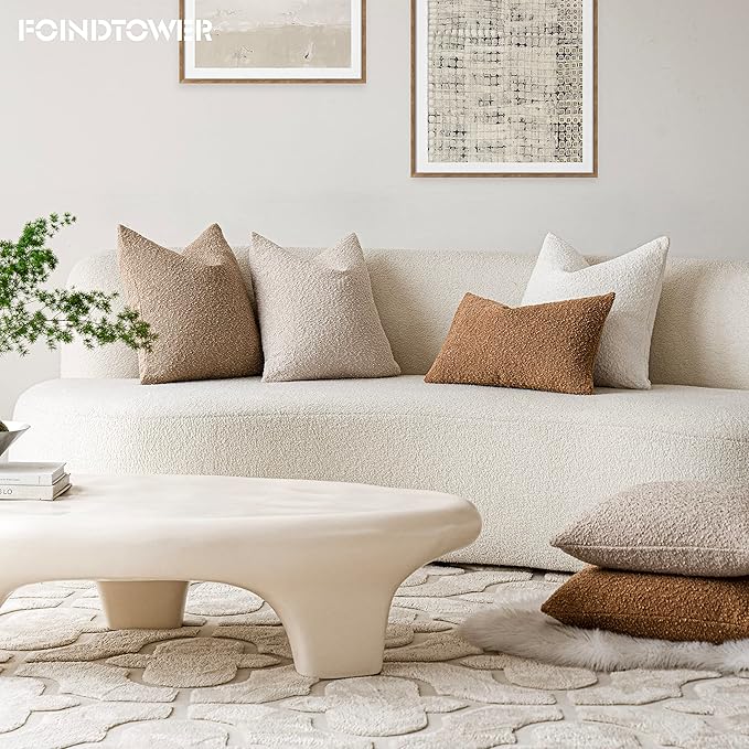 Foindtower Pack of 2 Textured Boucle Throw Pillow Covers Accent Solid Lumbar - Image 7