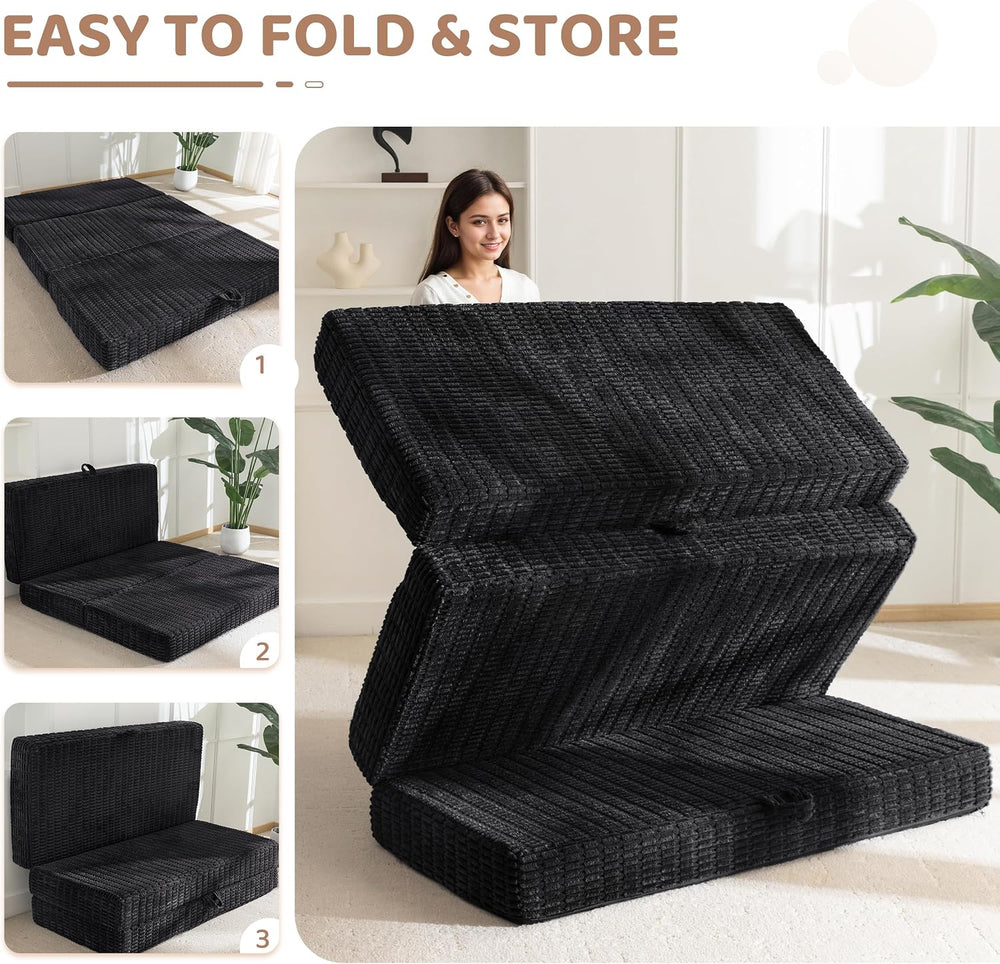 BYBYME Memory Foam Tri-Folding Mattress, 6 Inch Gel Folding Mattress Topper, ...