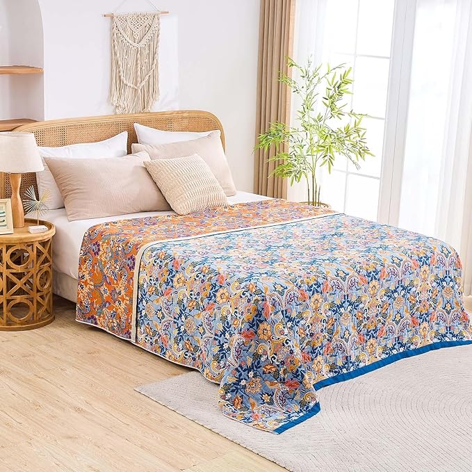 Boho Throw Blanket for Bed, 100% Cotton Soft Rustic Quilt Fall Blanket - Image 7