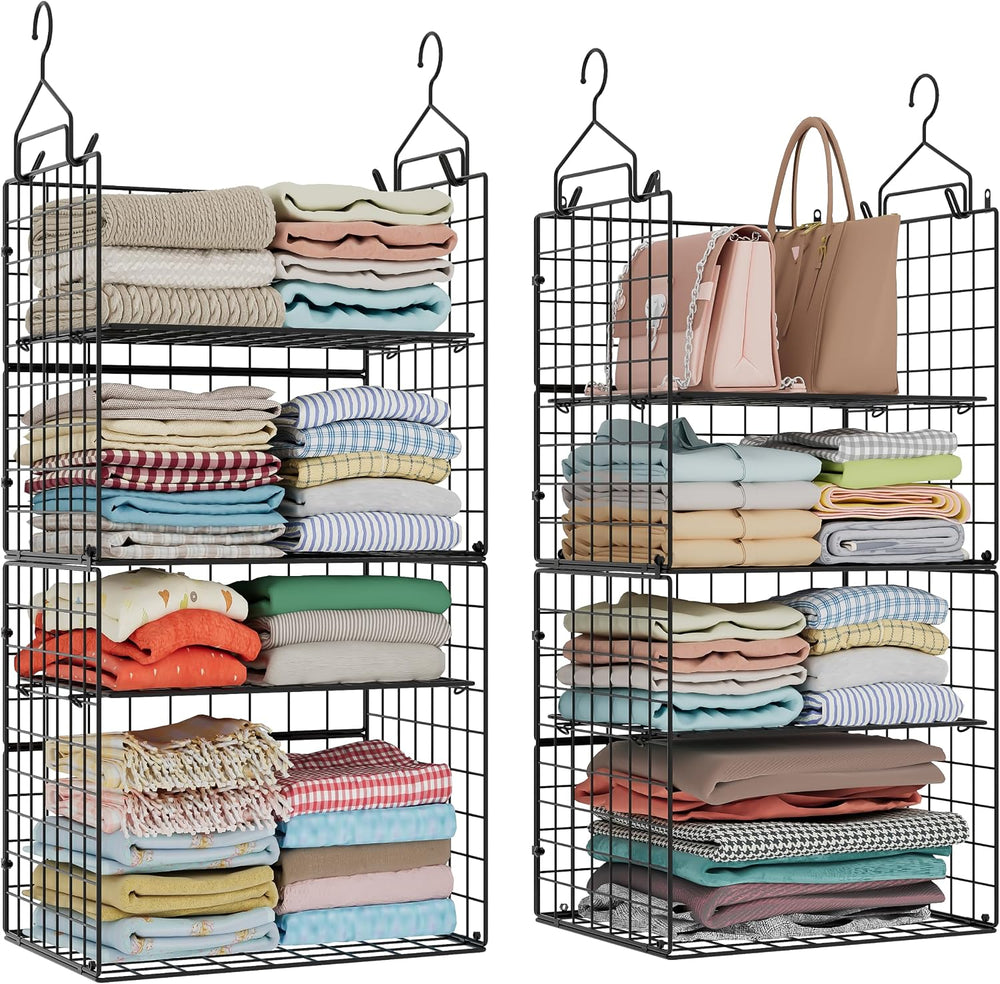 8 Tier Widened Hanging Closet Organizer and Storage Shelves, Metal & Fold...