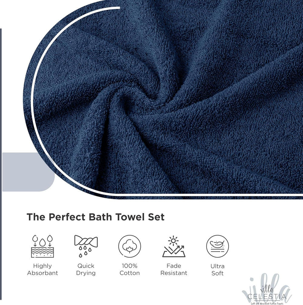Villa Celestia 24-Piece 100% Cotton Towel Set, 6 Bath Towels, 6 Hand Towels, ...