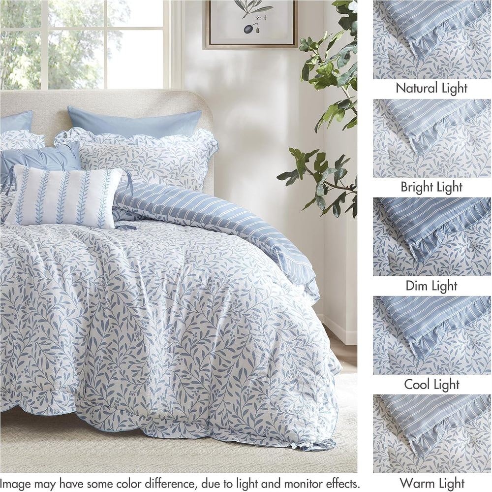 Madison Park Blue Floral Comforter Set King, 5PC Reversible Bedding Set