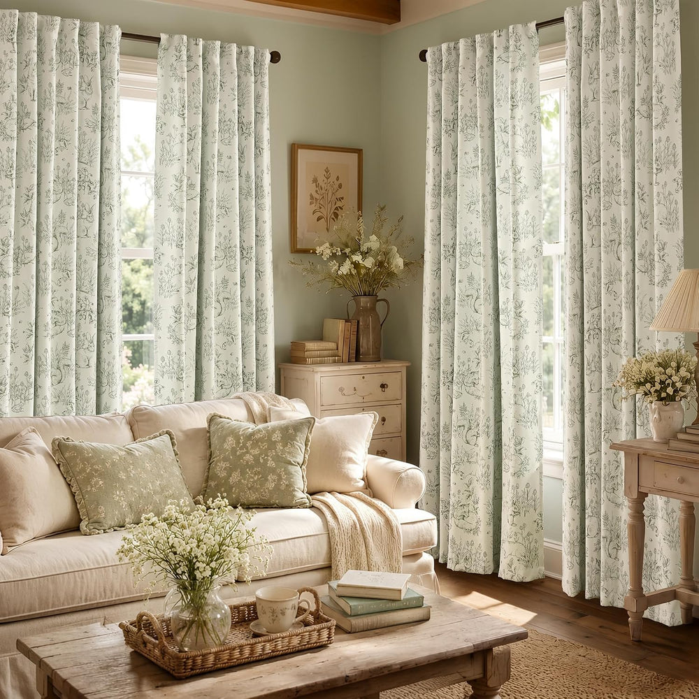 jinchan Green Blackout Curtains 84 Inch Woodland Back Tab 2 Panels