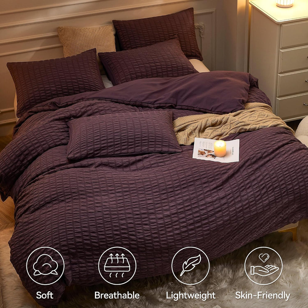 JELLYMONI Purple Seersucker Duvet Cover Set Full Size