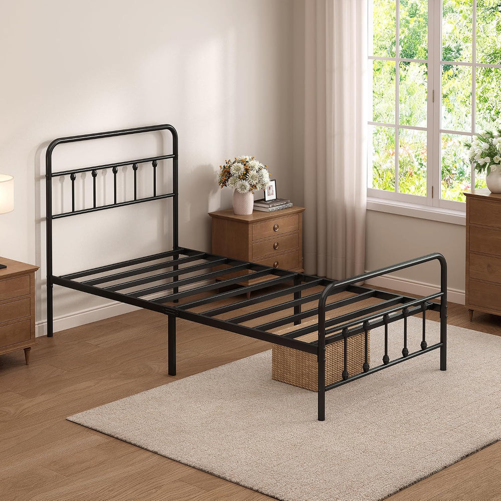 Twin Size Metal Bed Frame with Headboard and Footboard,Black