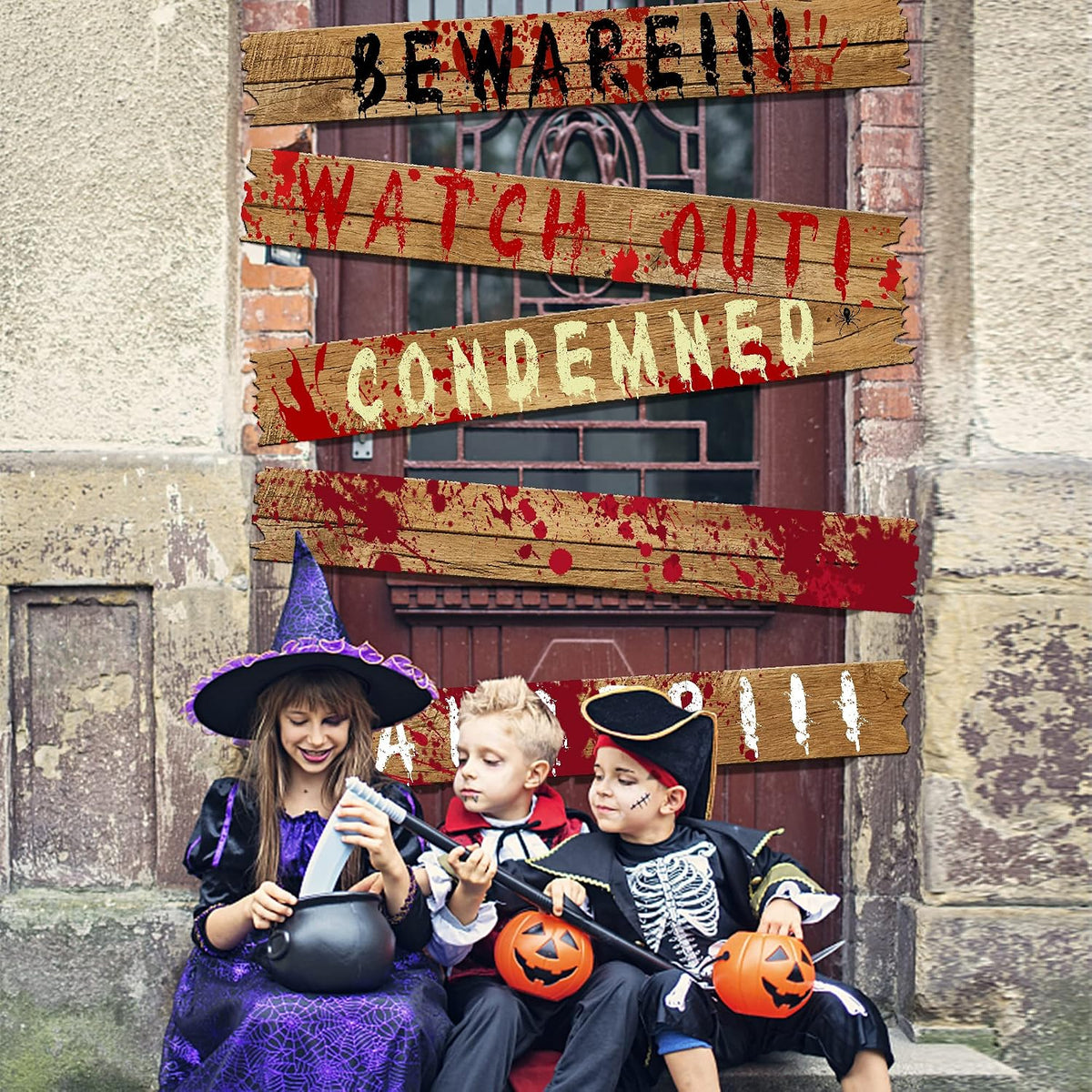 10Pcs 39"x4.7" Halloween Haunted Window Boards, Scary Window Warning Signs