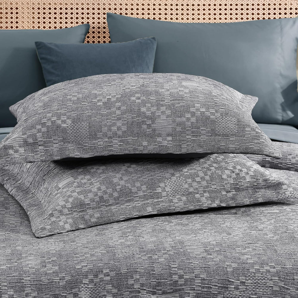 MaiRêve King Size Comforter Set Crinkle Textured Navy Bedding Set 7 Pieces