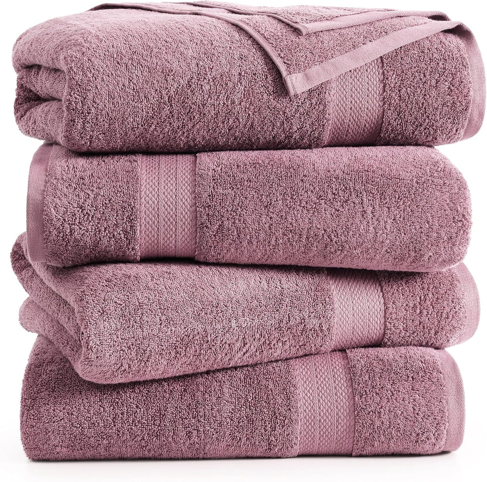 LANE LINEN Bath Towel Set Quick Dry 100% Cotton 4 Piece - Wishful Mauve