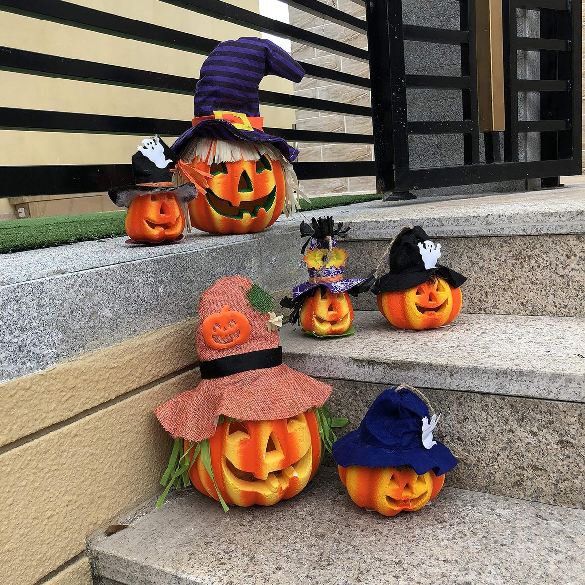 JOYIN 6 Pcs Light Up Pumpkins Halloween Decorations Outdoor Indoor Jack O Lanterns Decor LED Foam Home Large Trick Or Treat Bucket