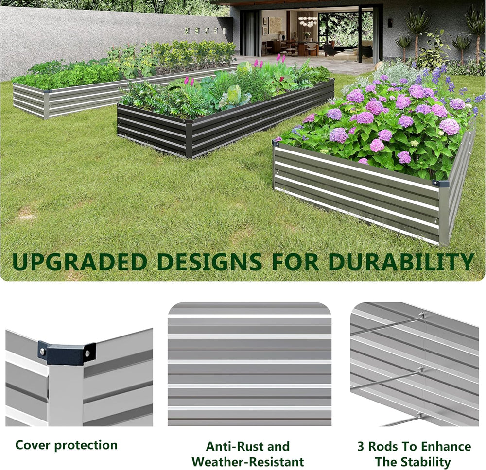 6x3x1ft(2 PCS) Galvanized Raised Garden Beds Kit,Silver