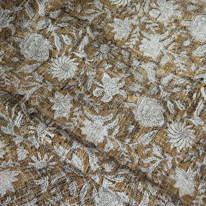 100% Pure Cotton Handblock Printed Throw Blanket, Soft 50" x 60" Fringed Floral - Image 4