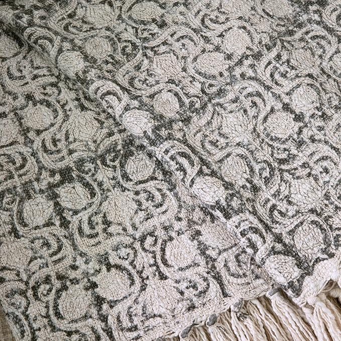 100% Pure Cotton Handblock Printed Throw Blanket, Soft 50" x 60" Fringed Floral - Image 4