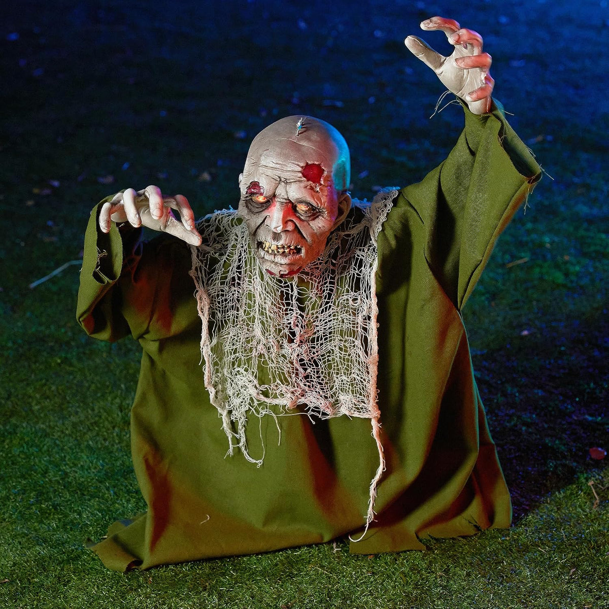JOYIN Halloween Animated Zombie Groundbreaker Outdoor Decor with Light Up Eyes Creepy Animatronic Decorations with Movable Arms for Halloween Party Prop and Lawn Patio Yard Outside Decorations