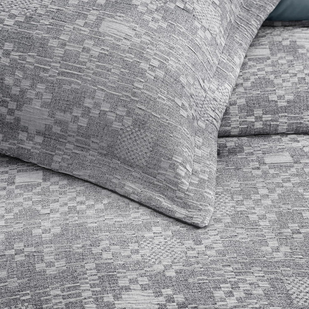 MaiRêve King Size Comforter Set Crinkle Textured Navy Bedding Set 7 Pieces